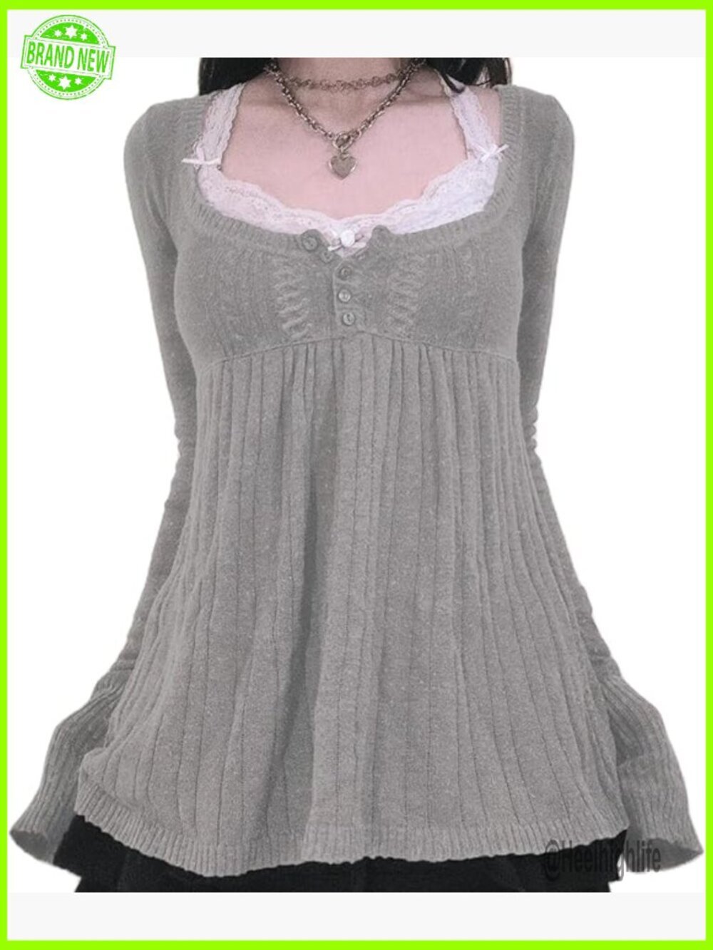 Vintage Button Front Sweater Top Long Sleeve Knitted Pullover Retro Fairy